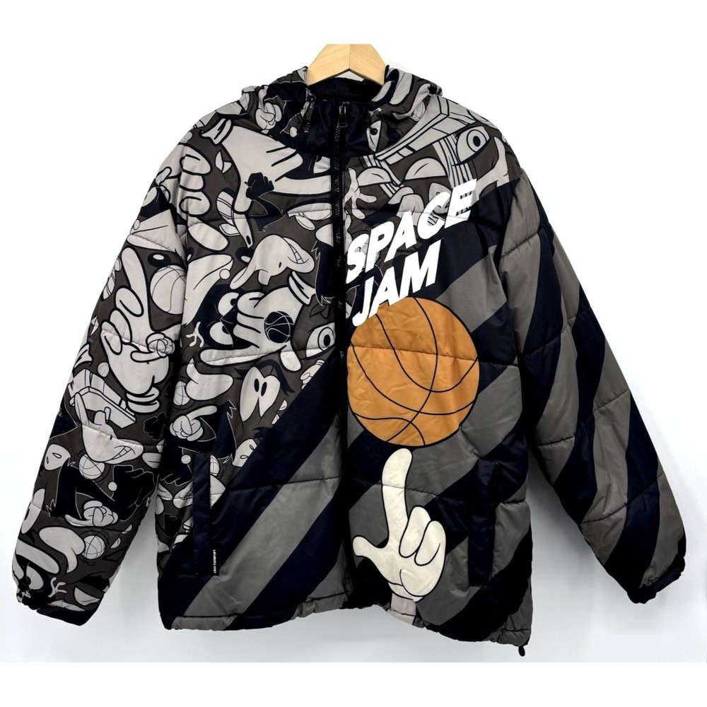 Vintage Members Only Looney Tunes Space Jam Puffer Mens XL Bugs Bunny Basketball